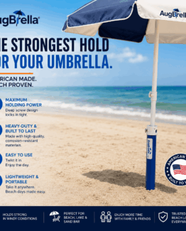 Photo showing augbrella with description of whaty it is the best beach umbrella sand anchor