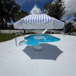 Striped White and Blue with Tassel Umbrella for Beach - Relaxation Station - Boat Table