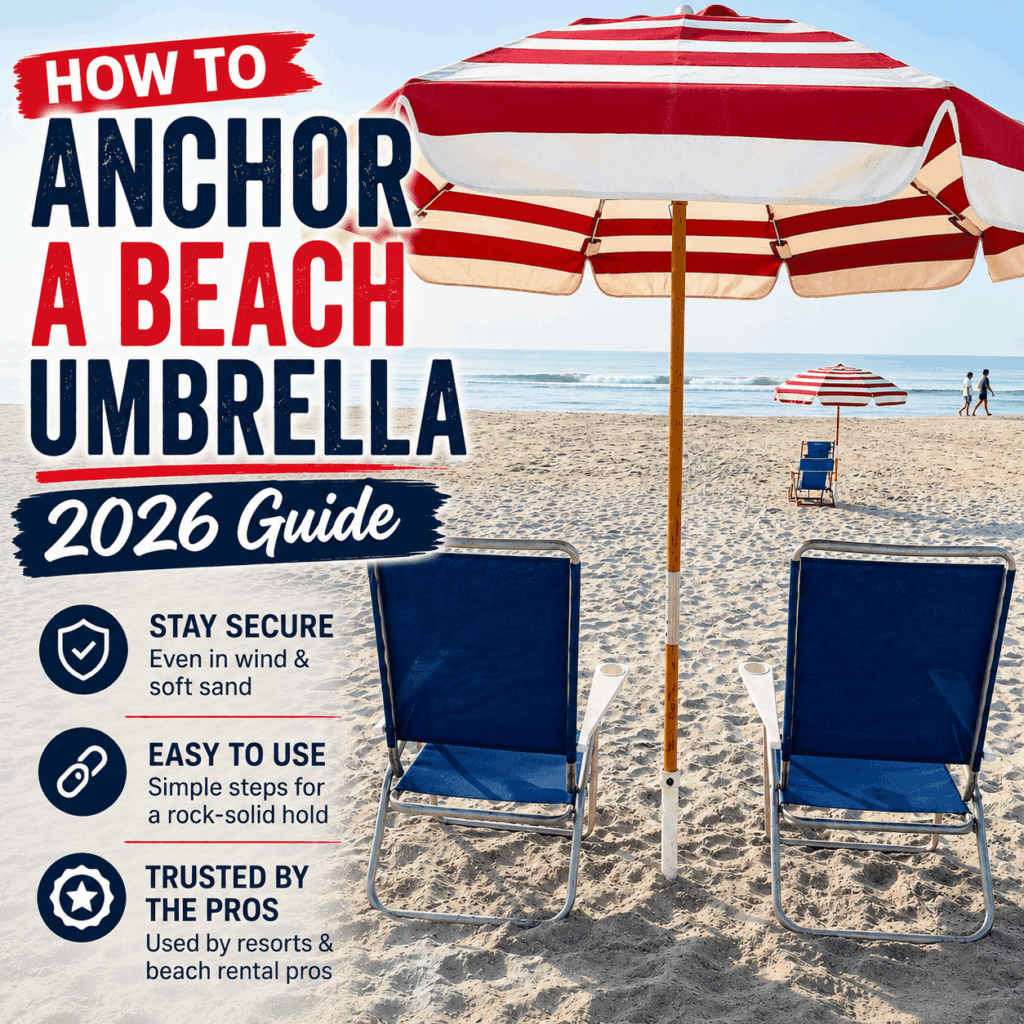 How to anchor a beach umbrella 2026 photo showing umbrellas and chairs at the beach