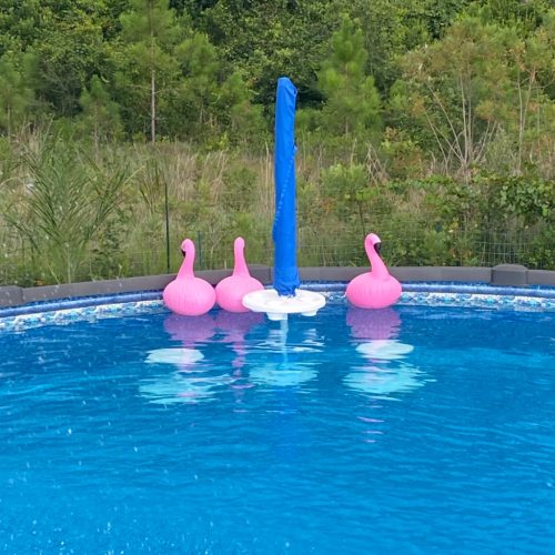 Swimming pool table for above ground pools with umbrella