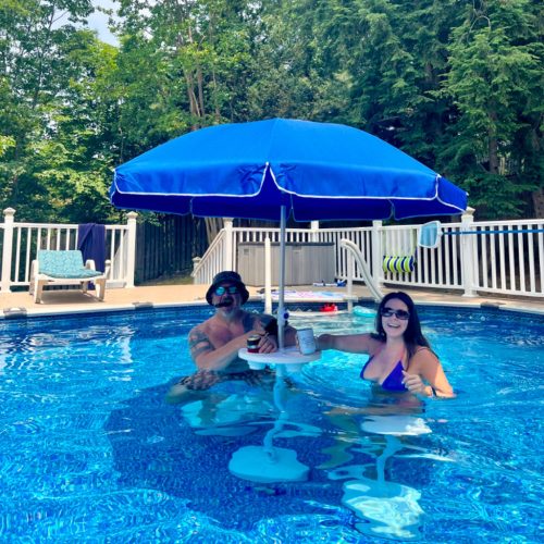 swimming pool table with umbrella for vinyl pool